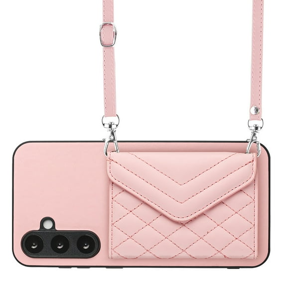 Allytech Galaxy S23 FE Wallet Case with Shoulder Strap, RFID Blocking Luxury PU Leather Shockproof Cards Slots Stand Anti-Scratch Magnetic Closure Phone Case for Samsung Galaxy S23 FE, Pink