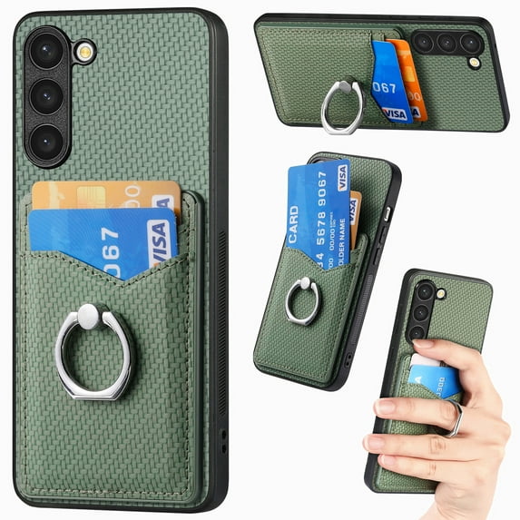 Allytech for Galaxy S23 Plus Case with Cards Holder, Rotating Ring Stand Slim Fit Wallet Back Cover Bumper Shockproof Phone Case for Samsung Galaxy S23 Plus - Green