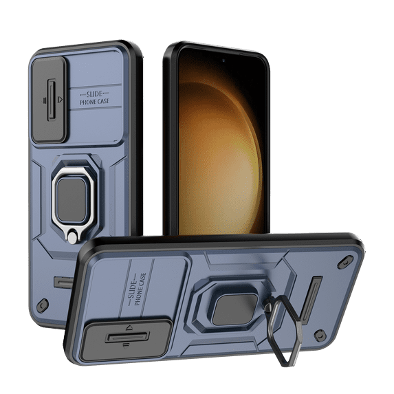 Allytech Galaxy S23+ Plus Case with Sliding Camera Lens Protector, Rugged Hybrid PC TPU Back Cover with Ring Holder Stand Military Grade Protection Phone Case for Samsung Galaxy S23 Plus - Blue