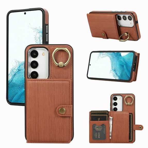 Allytech Galaxy S23 Ultra Wallet Case, 2023 Vintage PU Leather Slim Fit Back Cover with Cards Holder Ring Stand Shockproof Bumper Wallet Case for Samsung Galaxy S23 Ultra -Brown