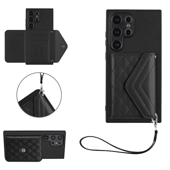 Allytech Galaxy S23 Ultra Wallet Case with Hand Wrist, Back Cover with Cards Slots Holder Luxury PU Leather Shockproof Anti-Scratch Bumper Phone Case for Samsung Galaxy S23 Ultra, Black