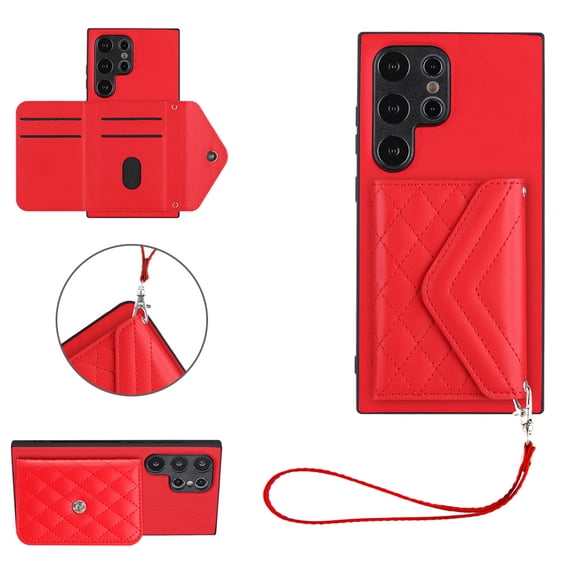 Allytech Galaxy S23 Ultra Wallet Case with Hand Wrist, Back Cover with Cards Slots Holder Luxury PU Leather Shockproof Anti-Scratch Bumper Phone Case for Samsung Galaxy S23 Ultra, Red