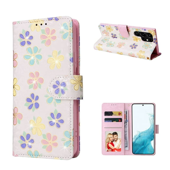 Allytech for Galaxy S23 Ultra Wallet Case, RFID Blocking PU Leather Magnetic Closure Case with Wrist Strap Card Slots Soft TPU Bumper Case for Samsung Galaxy S23 Ultra 6.8", Colorful Flower
