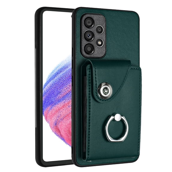 Allytech Galaxy S23 Ultra Wallet Case with Ring Holder Stand, Retro PU Leather Cards Slots Shockproof Kickstand Anti-Scratch Protective Phone Case for Samsung Galaxy S23 Ultra - Green