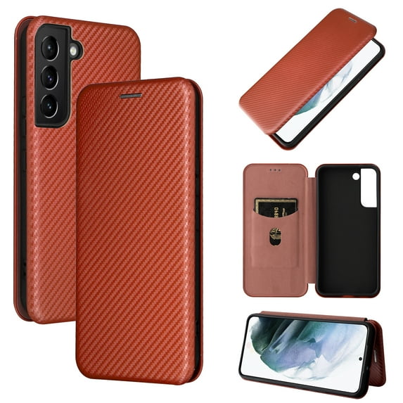 Allytech Galaxy S23 Ultra Wallet Case, Samsung S23 Ultra Cover, Carbon Fiber Slim Fit Shockproof Stand Protecive Anti-Scratch Cards Slots Wallet Shell Case for Samsung Galaxy S23 Ultra - Brown