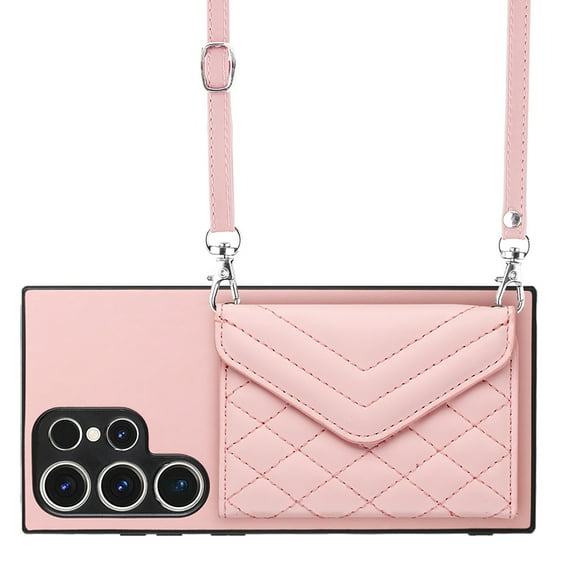 Allytech Galaxy S23 Ultra Wallet Case with Shoulder Strap, RFID Blocking Luxury PU Leather Shockproof Cards Slots Stand Anti-Scratch Magnetic Closure Phone Case for Samsung Galaxy S23 Ultra, Pink