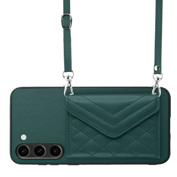 Allytech Galaxy S23 Wallet Case with Shoulder Strap, RFID Blocking Luxury PU Leather Shockproof Cards Slots Stand Anti-Scratch Magnetic Closure Phone Case for Samsung Galaxy S23, Green