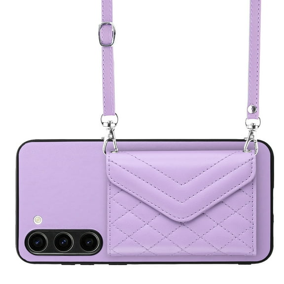 Allytech Galaxy S23 Wallet Case with Shoulder Strap, RFID Blocking Luxury PU Leather Shockproof Cards Slots Stand Anti-Scratch Magnetic Closure Phone Case for Samsung Galaxy S23, Purple