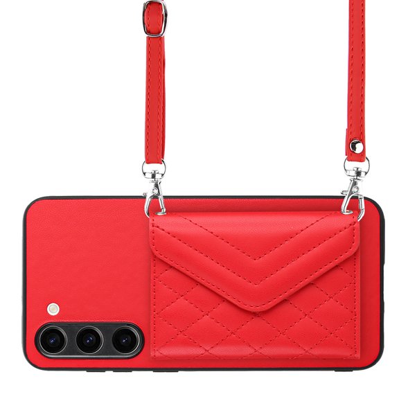 Allytech Galaxy S23 Wallet Case with Shoulder Strap, RFID Blocking Luxury PU Leather Shockproof Cards Slots Stand Anti-Scratch Magnetic Closure Phone Case for Samsung Galaxy S23, Red