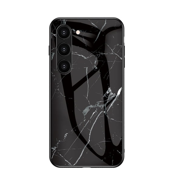 Allytech Galaxy S24 Case Marble, Tempered Glass Back Cover Slim Fit Shockproof Anti-Scratch Lightweight Shockproof Phone Case for Samsung Galaxy A06 - Black