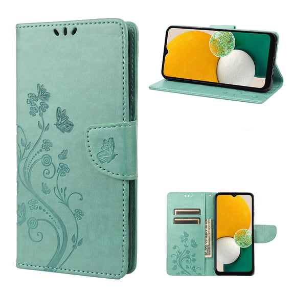 Allytech for Galaxy S24 FE Case Wallet, Galaxy S24 FE Case for Women, PU Leather Butterfly Flower Embossed Shockproof Protective Stand Cards Slots Wallet Case Cover for Samsung Galaxy A56 5G, Mint