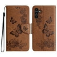 thumbnail image 1 of Allytech Galaxy S24 FE Wallet Case,  PU Leather Butterfly Embossed Flip Folio Stand Protective Shockproof Cards Holder Hand Wrist Bumper Phone Case Cover for Samsung Galaxy S24 FE - Brown, 1 of 7