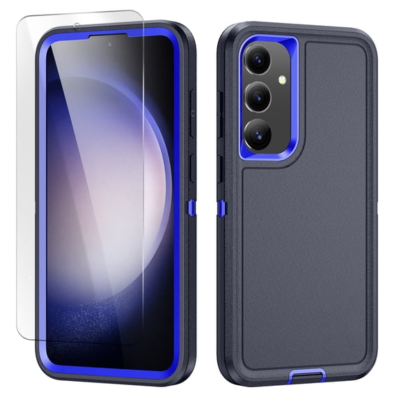 Allytech Galaxy S24 Plus Case with 1 Pcs Screen Protector, HD Clear Tempered Glass Screen Protector, Military Grade Shockproof Anti-Scratch Phone Case Cover for Samsung Galaxy S24+ 6.7", Blue