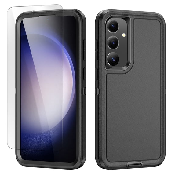 Allytech Galaxy S24 Plus Case with 1 Pcs Screen Protector, HD Clear Tempered Glass Screen Protector, Military Grade Shockproof Anti-Scratch Phone Case Cover for Samsung Galaxy S24+ 6.7", Black