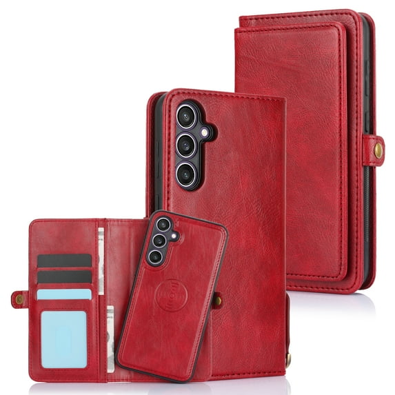 Allytech Galaxy S24 Plus Wallet Case, 2 in 1 Detachable Back Cover Magnetic Case Premium PU Leather Cards Slots RFID Blocking Shockproof Wallet Phone Case Cover for Samsung Galaxy S24 Plus - Red