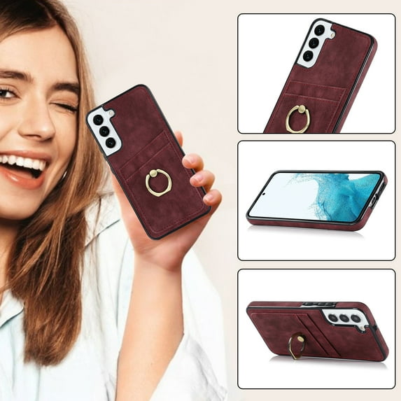 Allytech Galaxy S24 Plus Wallet Case with Card Slots, Ring Holder Stand Slim RFID Blocking Shockproof Back Cover Hard Shell Phone Case for Samsung Galaxy S24 Plus, Winered