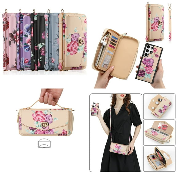 Allytech Galaxy S24 Plus Wallet Case RFID Blocking, Multi-Functional Detachable Back Cover Zipper Pocket Hand Wrist Shoulder Strap Lanyard Purse Carrying Bag Case for Samsung Galaxy S24 Plus, Yellow