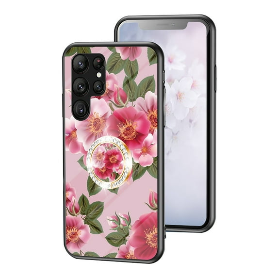 Allytech Galaxy S24 Ultra Case with Glitter Ring Holder, Floral Design TPU Back Cover for Girls Women Anti-Scratch Kickstand Shockproof Bumper Phone Case for Samsung Galaxy S24 Ultra