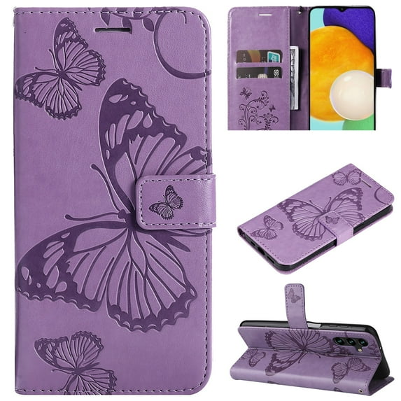 Allytech Galaxy S24 Ultra Wallet Case, Big Butterfly Design Luxury PU Leather Flip Folio Stand Cards Slots Hand Wrist Shockproof Phone Case for Samsung Galaxy S24 Ultra - Purple