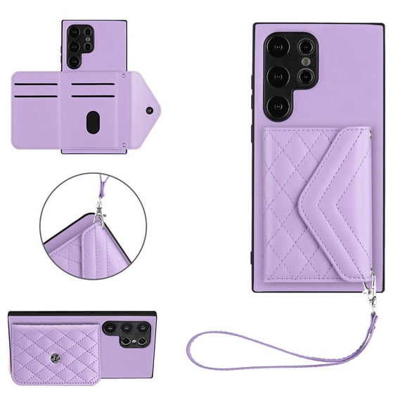 Allytech Galaxy S24 Ultra Wallet Case with Hand Wrist, Back Cover with Cards Slots Holder Luxury PU Leather Shockproof Anti-Scratch Bumper Phone Case for Samsung Galaxy S24 Ultra, Purple