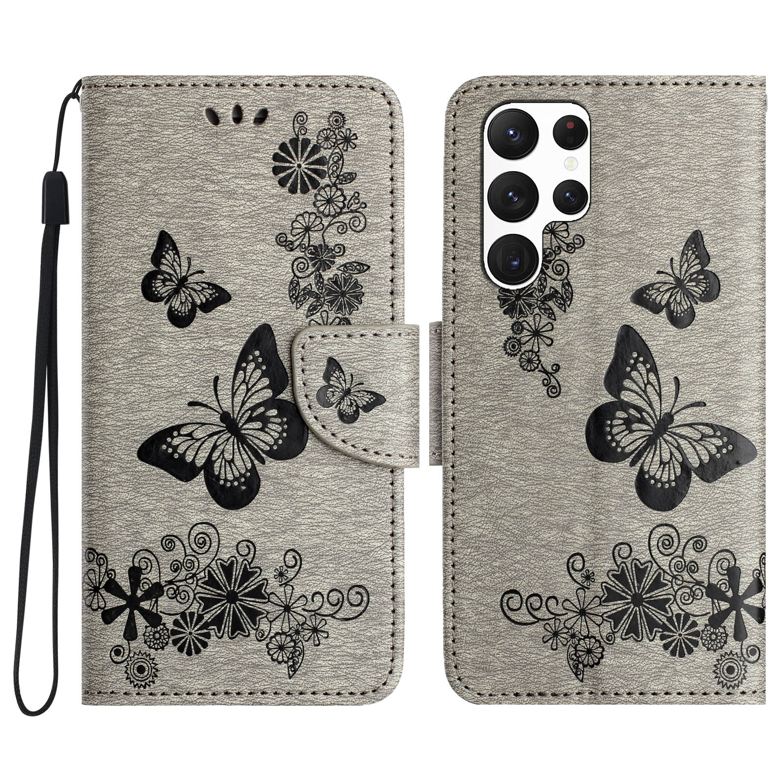 Allytech Galaxy S24 Ultra Wallet Case Pu Leather Butterfly Embossed Flip Folio Stand Protective 0669