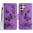 thumbnail image 1 of Allytech Galaxy S24 Ultra Wallet Case, PU Leather Butterfly Embossed Flip Folio Stand Protective Shockproof Cards Holder Hand Wrist Bumper Phone Case Cover for Samsung Galaxy S24 Ultra - Purple, 1 of 7