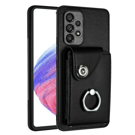 Allytech Galaxy S24 Ultra Wallet Case with Ring Holder Stand, Retro PU Leather Cards Slots Shockproof Kickstand Anti-Scratch Protective Phone Case for Samsung Galaxy S24 Ultra - Black