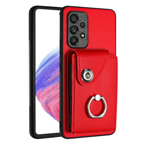 Allytech Galaxy S24 Ultra Wallet Case with Ring Holder Stand, Retro PU Leather Cards Slots Shockproof Kickstand Anti-Scratch Protective Phone Case for Samsung Galaxy S24 Ultra - Red