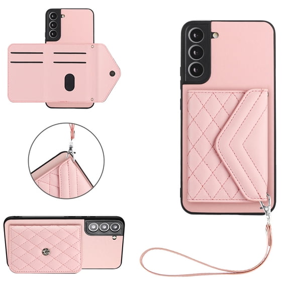 Allytech Galaxy S24 Wallet Case with Hand Wrist, Back Cover with Cards Slots Holder Luxury PU Leather Shockproof Anti-Scratch Bumper Phone Case for Samsung Galaxy S24, Pink
