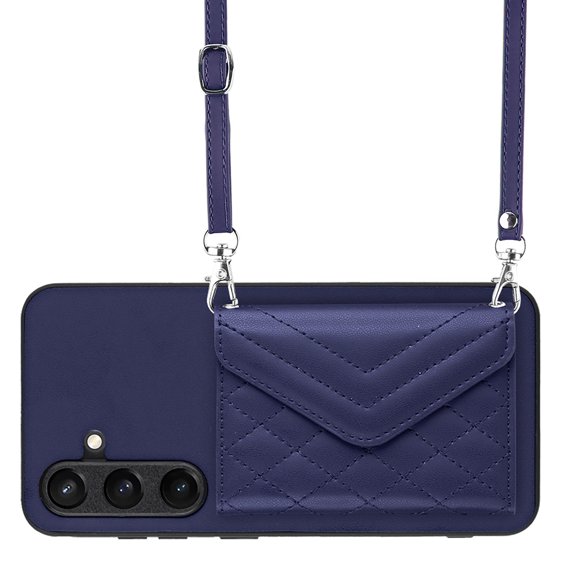 Allytech Galaxy S24 Wallet Case with Shoulder Strap, RFID Blocking Luxury PU Leather Shockproof Cards Slots Stand Anti-Scratch Magnetic Closure Phone Case for Samsung Galaxy S24, Blue