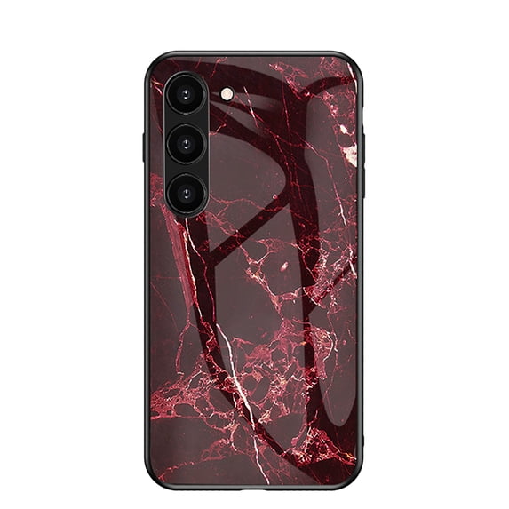 Allytech Galaxy S25+ Case Marble, Tempered Glass Back Cover Slim Fit Shockproof Anti-Scratch Lightweight Shockproof Phone Case for Samsung Galaxy S25+ Plus - Black Red