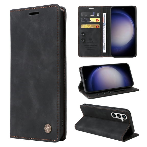 Allytech Galaxy S25+ Wallet Case Cover, RFID Blocking Premium PU Leather Flip Cover Cards Holder Stand Vintage Shockproof Anti-Scratch Phone Case for Samsung Galaxy S25+ - Black