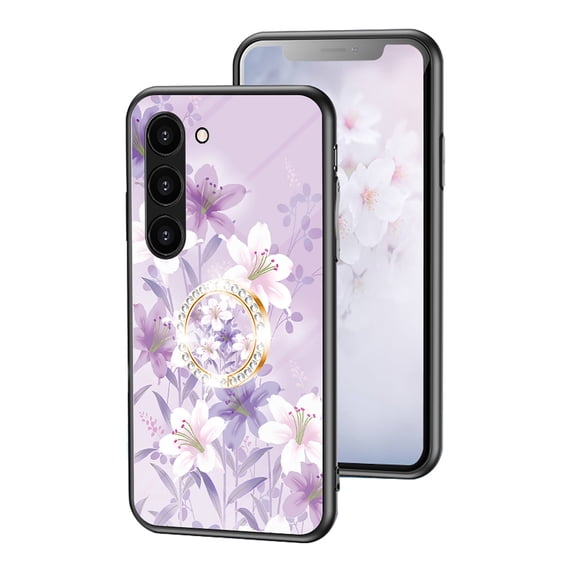 Allytech Galaxy S26 Plus Case with Glitter Ring Holder, Floral Design TPU Back Cover for Girls Women Anti-Scratch Kickstand Shockproof Bumper Phone Case for Samsung Galaxy S26+