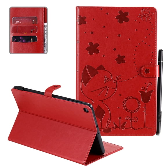 Allytech Galaxy Tab A 10.1 2019 Case T510 T515, PU Leather Folio Flip Cover Stand Feature Cards Pencil Holder Shockproof Protection TPU Case Cover for Samsung Galaxy Tab A 10.1" 2019,Red