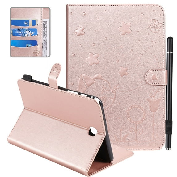 Allytech Galaxy Tab A 8.0 2015 Case T350, PU Leather Cat Embossed Folio Flip Folding Stand Shockproof Full Protection TPU Back Cover Case for Samsung Galaxy Tab A 8.0 2015 SM-T350, Rosegold