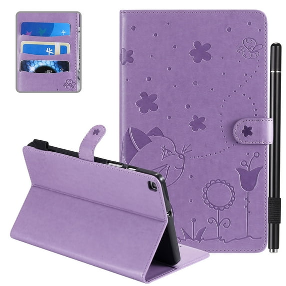 Allytech Galaxy Tab A 8.0 2019 Case T290 T295, PU Leather Slim Shockproof Stand Cards Slots Full Protection Lightweight Stylus Pen Holder TPU Back Cover Flip Case for Galaxy Tab A 8.0 2019,Purple