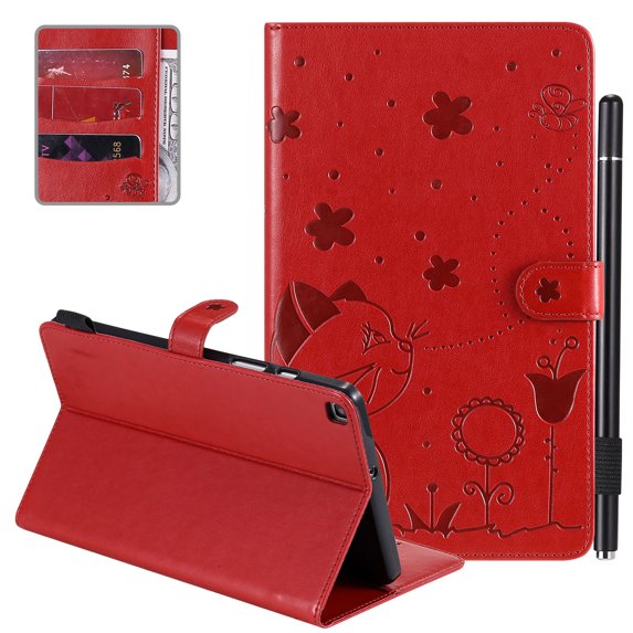 Allytech Galaxy Tab A 8.0 2019 Case T290 T295, PU Leather Slim Shockproof Stand Cards Slots Full Protection Lightweight Stylus Pen Holder TPU Back Cover Flip Case for Galaxy Tab A 8.0 2019,Red