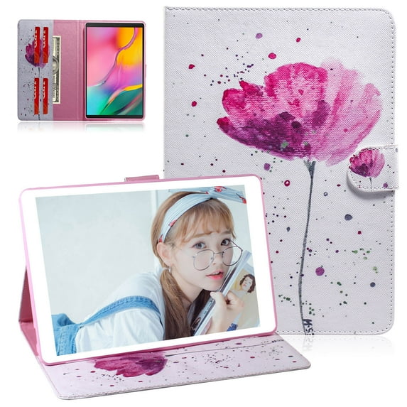 Allytech Galaxy Tab A 10.1 2019 Case SM-T510 T515 ONLY, Slim Protection Shockproof Cards Holder Stand Folio Flip Lightweight TPU Back Cover Wallet Case for Samsung Galaxy Tab A 10.1 T510,Flower