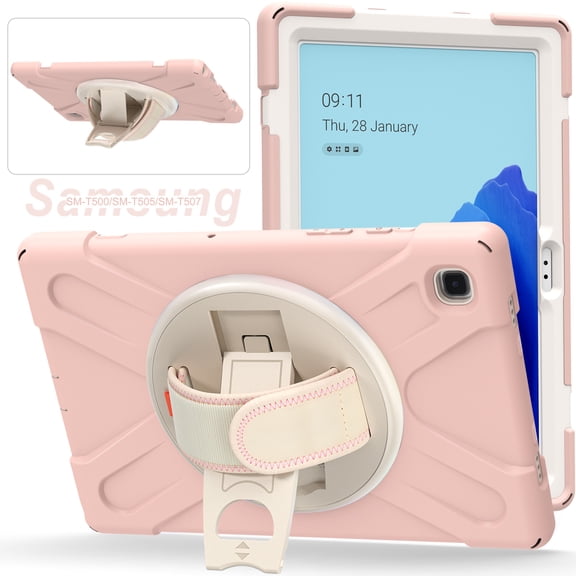 Allytech Galaxy Tab A7 10.4" Case with Screen Protector, SM-T500 T505 T507 Case, Shock-absorbing Rugged Kickstand Hand Strap Defender Case Cover for Samsung Galaxy Tab A7 10.4" T500, Pink