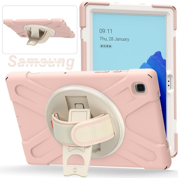 Allytech Galaxy Tab A7 10.4" Case with Screen Protector, SM-T500 T505 T507 Case, Shock-absorbing Rugged Kickstand Hand Strap Defender Case Cover for Samsung Galaxy Tab A7 10.4" T500, Pink