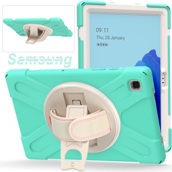 Allytech Galaxy Tab A7 10.4" Case with Screen Protector, SM-T500 T505 T507 Case, Shock-absorbing Rugged Kickstand Hand Strap Defender Case Cover for Samsung Galaxy Tab A7 10.4" T500, Mint