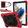 thumbnail image 1 of Allytech Galaxy Tab A8 2022 Case for SM-X200/SM-X205/SM-X207, Hard PC + Soft Silicone Children Friendly Adjustable Hand Strap/Shoulder Strap Rugged Case for Samsung SM-X200 10.5" 2022, Red Black, 1 of 6