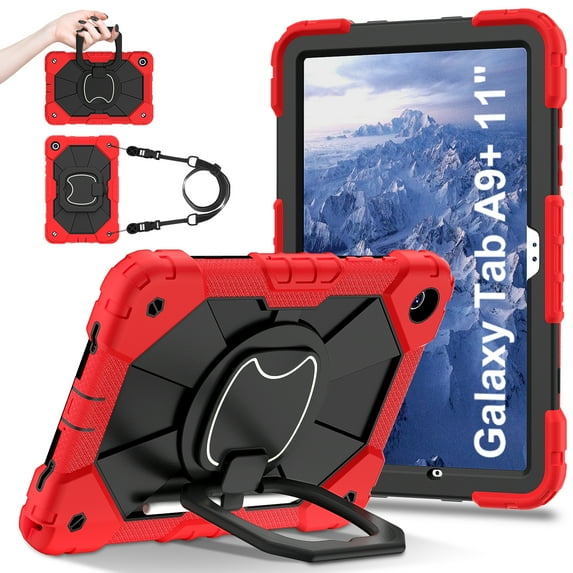 Allytech for Galaxy Tab A9 8.7" Case SM-X110 X115 2023, Rugged Shockproof Kids Friendly Kickstand Handle Grip Shoulder Strap Bumper Tablet Case for Samsung Galaxy Tab A9 - Red+Black