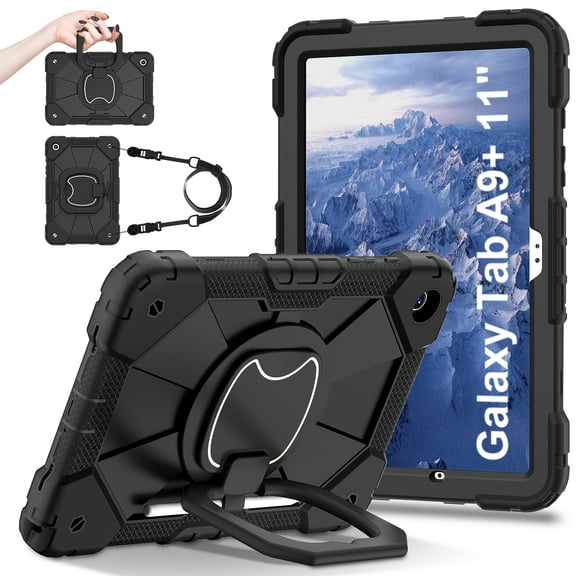 Allytech for Galaxy Tab A9 8.7" Case SM-X110 X115 2023, Rugged Shockproof Kids Friendly Kickstand Handle Grip Shoulder Strap Bumper Tablet Case for Samsung Galaxy Tab A9 - Black