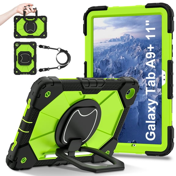 Allytech for Galaxy Tab A9 8.7" Case SM-X110 X115 2023, Rugged Shockproof Kids Friendly Kickstand Handle Grip Shoulder Strap Bumper Tablet Case for Samsung Galaxy Tab A9 - Black+Green