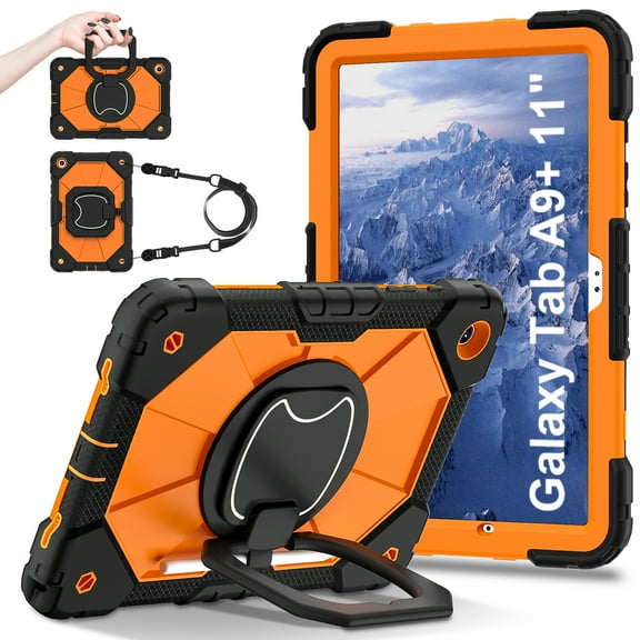 Allytech for Galaxy Tab A9 8.7" Case SM-X110 X115 2023, Rugged Shockproof Kids Friendly Kickstand Handle Grip Shoulder Strap Bumper Tablet Case for Samsung Galaxy Tab A9 - Black+Orange