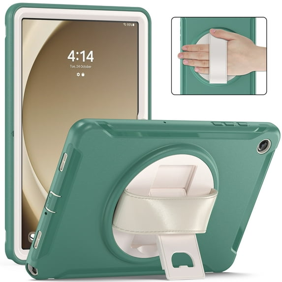 Allytech for Galaxy Tab A9 8.7" Case SM-X110 X115, Heavy Duty Shockproof Rotating Kickstand Kids Friendly Rugged Hybrid PC TPU Back Cover Case for Samsung Galaxy Tab A9, Emerald Green