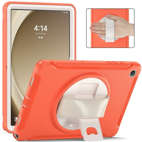 Allytech for Galaxy Tab A9 8.7" Case SM-X110 X115, Heavy Duty Shockproof Rotating Kickstand Kids Friendly Rugged Hybrid PC TPU Back Cover Case for Samsung Galaxy Tab A9, Coral