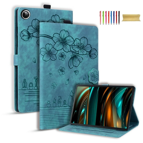 Allytech Galaxy Tab A9+ Case 11 Inch SMS-X210 X215, PU Leather Flower Embossed Slim Fit Shockproof Multi Angle Viewing Stad Protective Magnetic Closure Case Cover for Galaxy Tab A9 Plus - Green