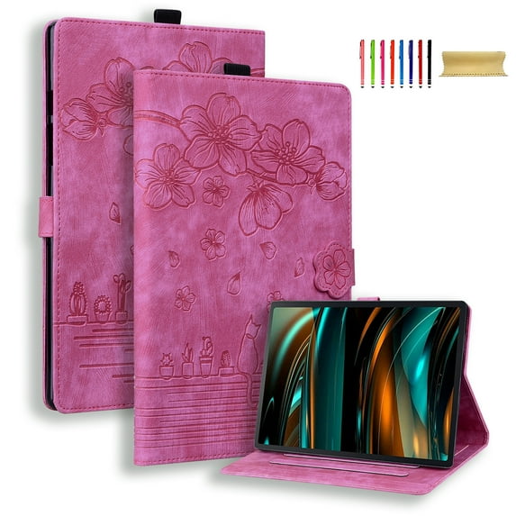 Allytech Galaxy Tab A9+ Case 11 Inch SMS-X210 X215, PU Leather Flower Embossed Slim Fit Shockproof Multi Angle Viewing Stad Protective Magnetic Closure Case Cover for Galaxy Tab A9 Plus - Rose